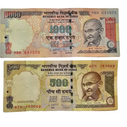 SET 2009-2016 INDIA 500 & 1000 RUPEES P-106 107 VERY FINE TO AUNC