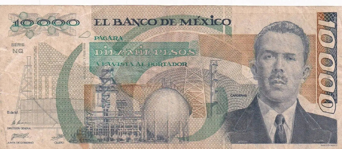 BANK OF MEXICO , 10000 PESOS 1988 VG/REF D2