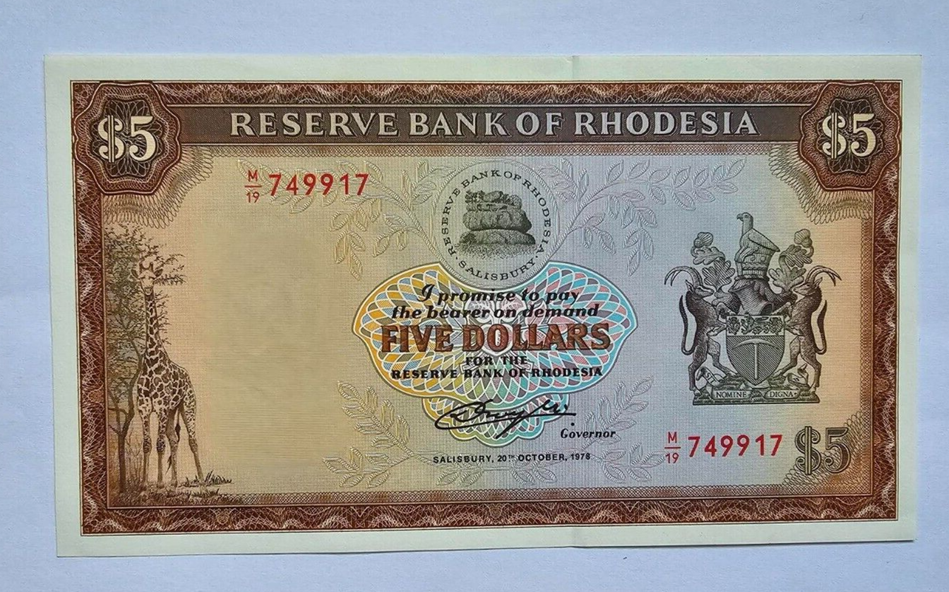 Rhodesia 5 Dollar 1978 Almost Uncirculated - worldbanknote