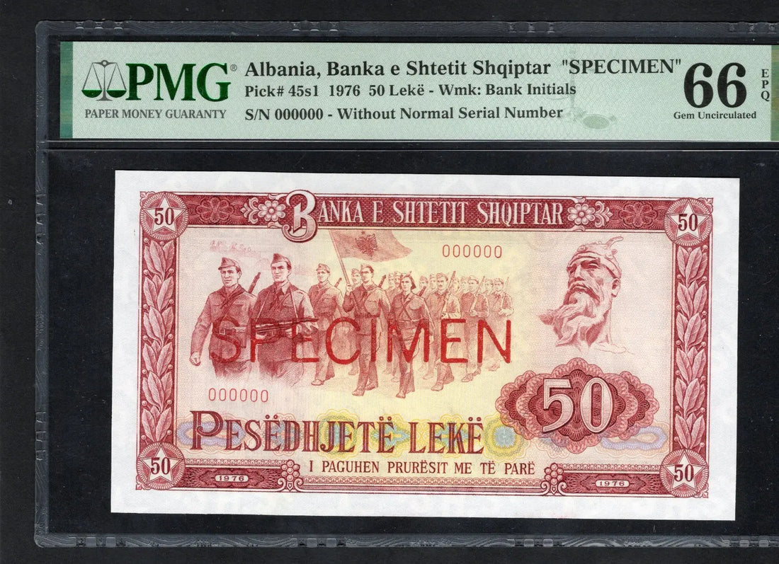 FRONT OF ALBANIA Banknote 50 LEKE 1976 P45 SPECIMEN PMG EPQ66