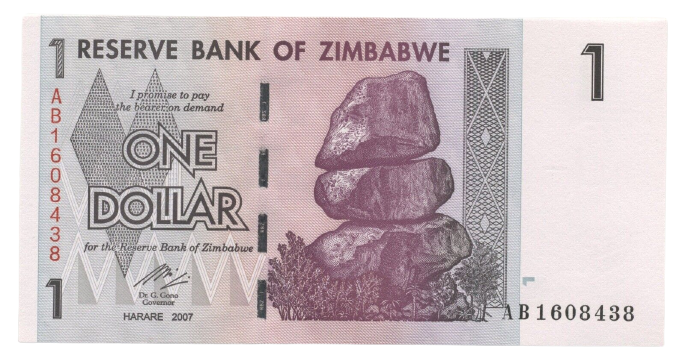 A Set Of 2 Pcs: Zimbabwe 100 Trillion And OneDollar banknotes. Genuine, UNC AA - worldbanknote