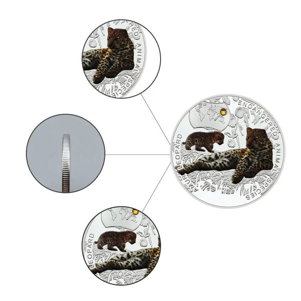 Art Ornaments Endangered Animal Species Amur Leopard Silver Plated Coins