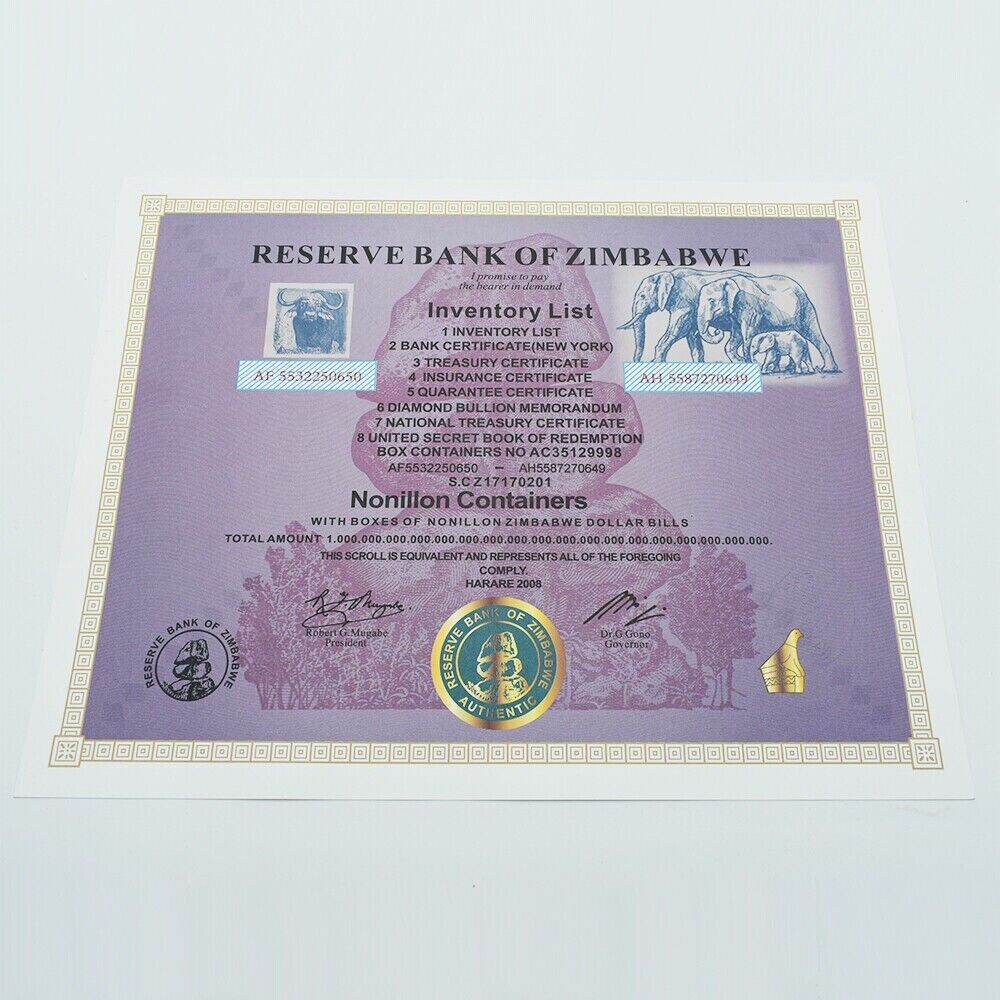 Zimbabwe Nonillon Containers Scroll Banknote 54 Zero Paper Money With UV - worldbanknote