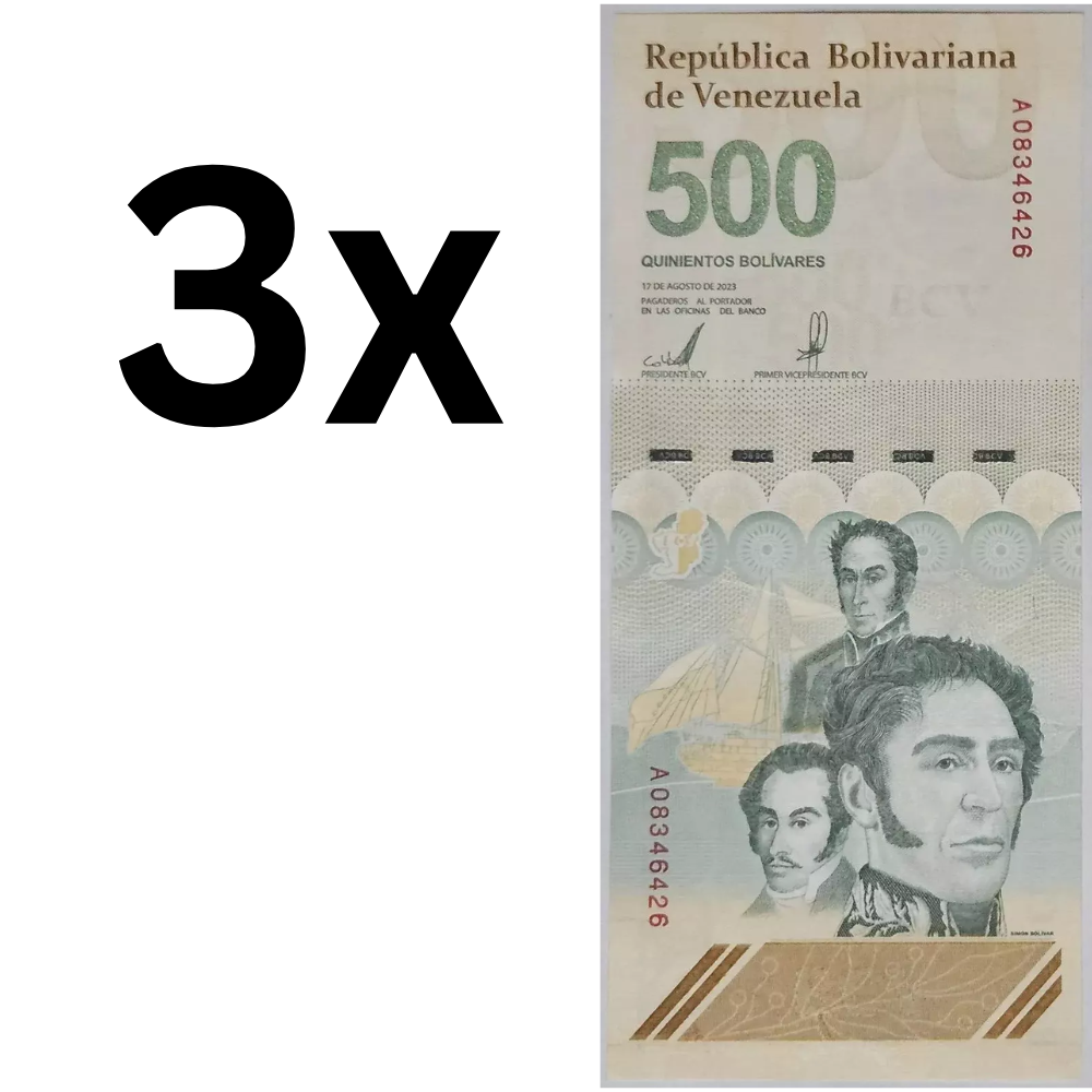 3xNEW BANKNOTE 500 BOLIVARES (500'000.000 BS) 2023 /2024 VENEZUELA UNC - worldbanknote