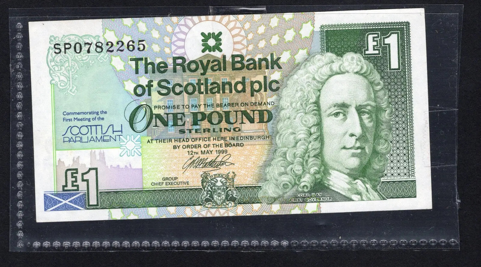 front of Royal Bank of Scotland 1 pound 1999 Commemorative Note vf/ref d11