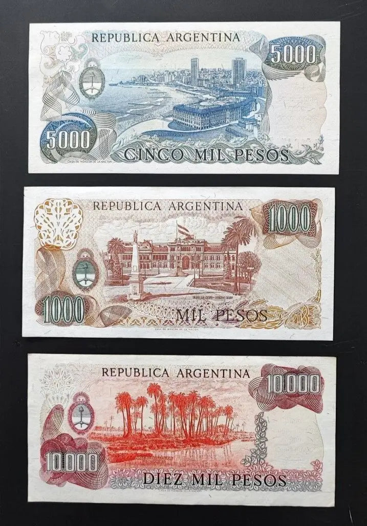 Argentina set 7 pcs 1+50+100+500+1000+5000+10000 pesos Pick 303-315 AUNC