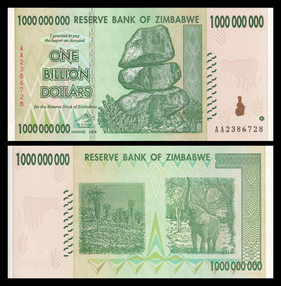 Zimbabwe One Billion Dollars Banknotes 2008 UNC - worldbanknote