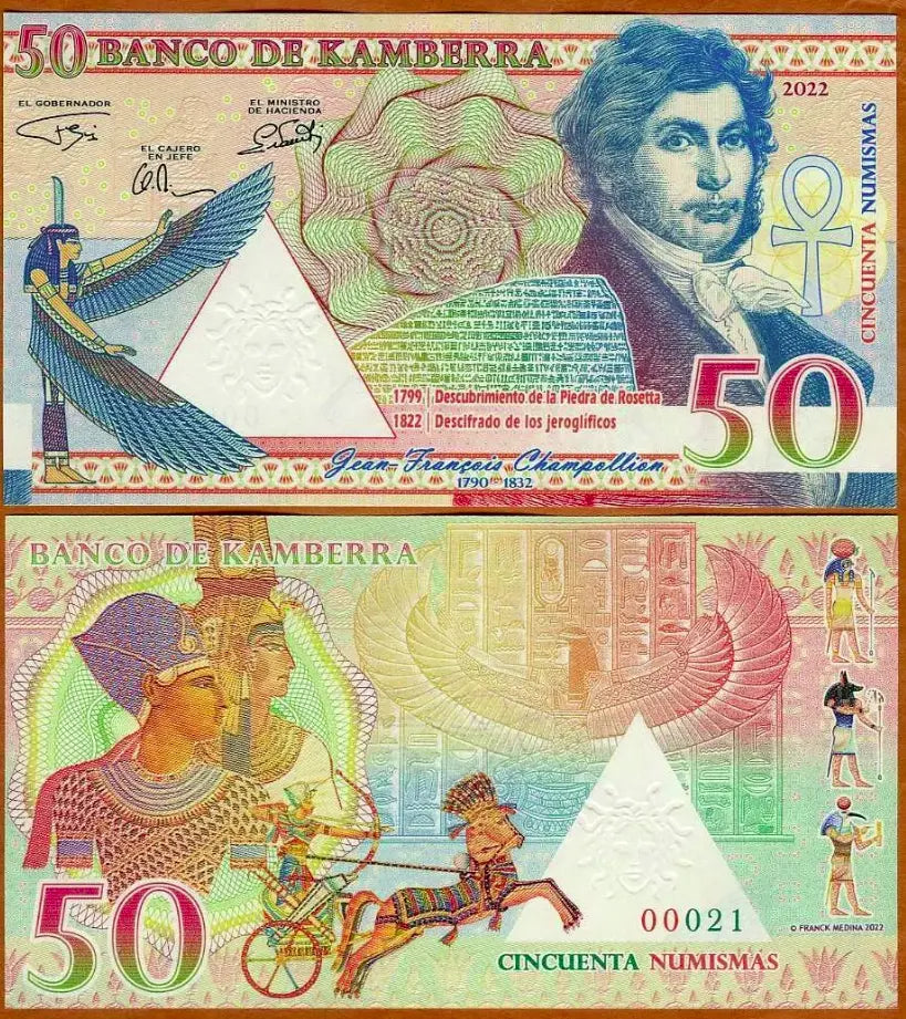 Kamberra, 50 Numismas, 2022 Jean-Francois Champollion Fantasy Banknote