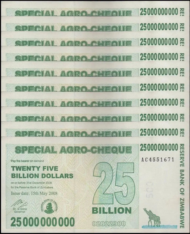 200xZimbabwe 25 Billion Dollars 2008. Good Used Condition