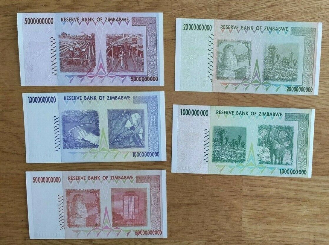 Zimbabwe Billions set Dollars Banknotes 2008 UNC - worldbanknote