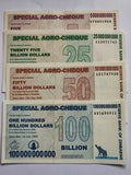 Set of 4 Zimbabwe 5 to 100 Billion Dollars Special Agro-Cheque Notea  AUNC