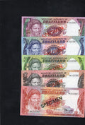 back of Swaziland COMPLETE 5 SPECIMEN SET 1974 UNC/d10