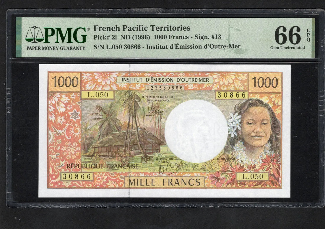 FRONT OF French Pacific Territories:P-2i, 1000 Francs, 1996 * PMG S. Gem UNC 66 EPQ