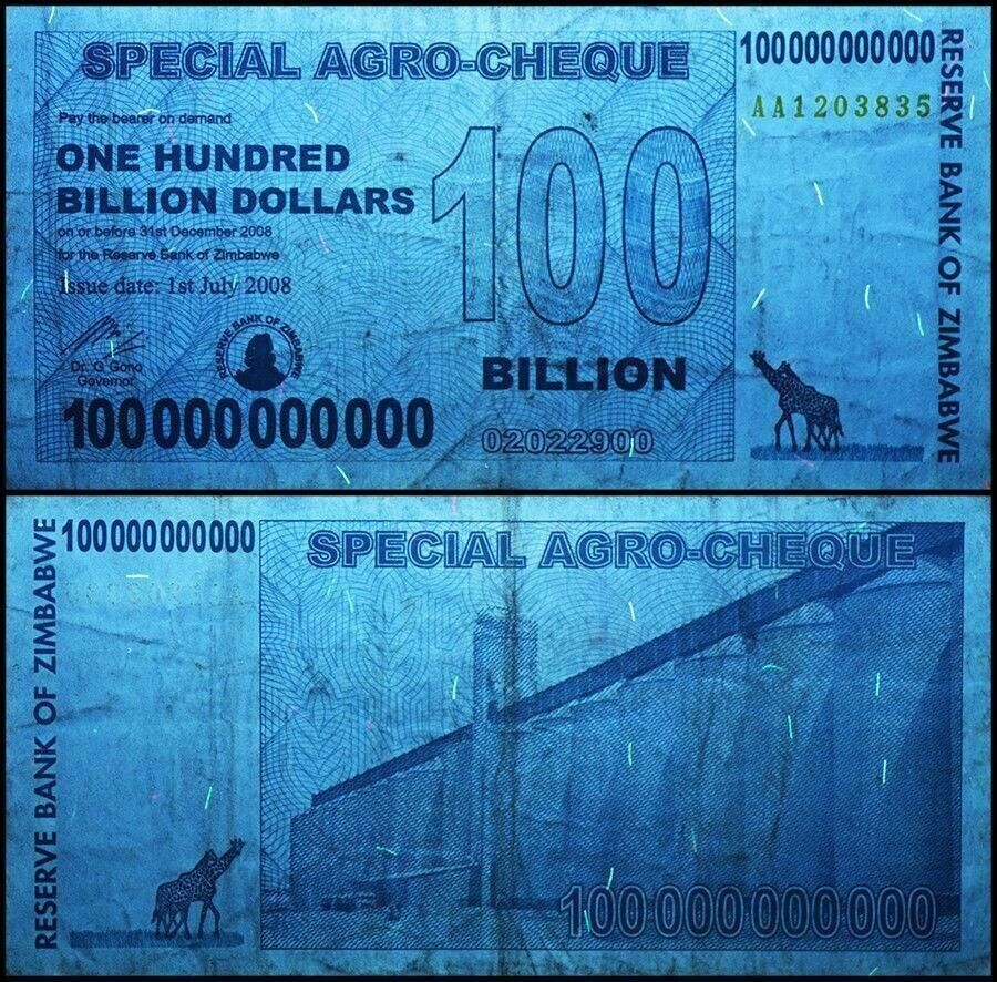 Zimbabwe 100 Billion Dollars 2008 P-64 Banknotes In Fine Condition - worldbanknote