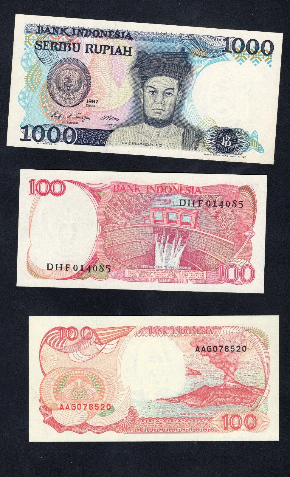 Indonesia 100 + 100 + 1000  Rupiah 1984/1992 Set of 3 Banknotes UNC/d11