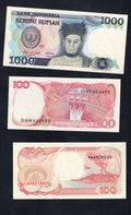 Indonesia 100 + 100 + 1000  Rupiah 1984/1992 Set of 3 Banknotes UNC/d11