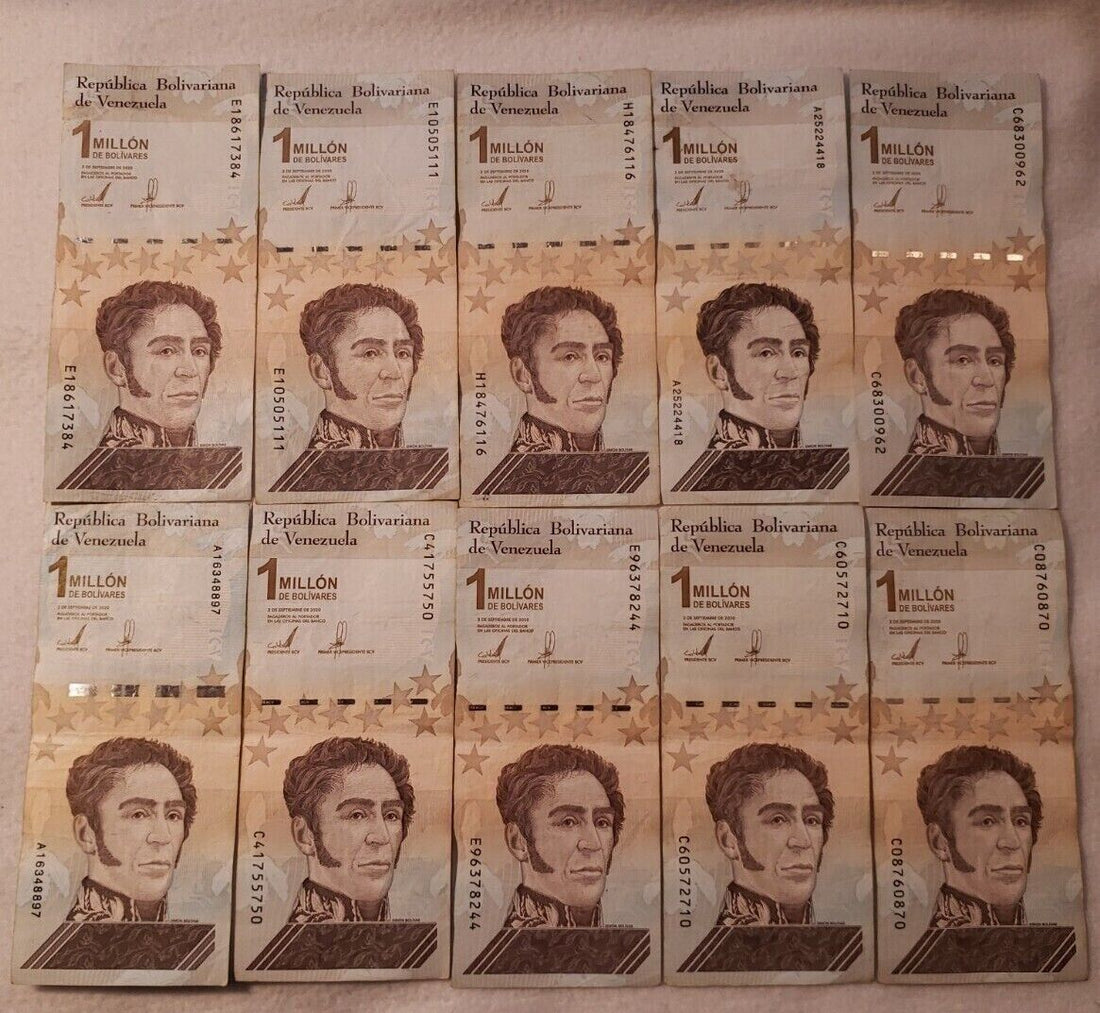 10xVENEZUELA One Million Bolivares note Used - worldbanknote