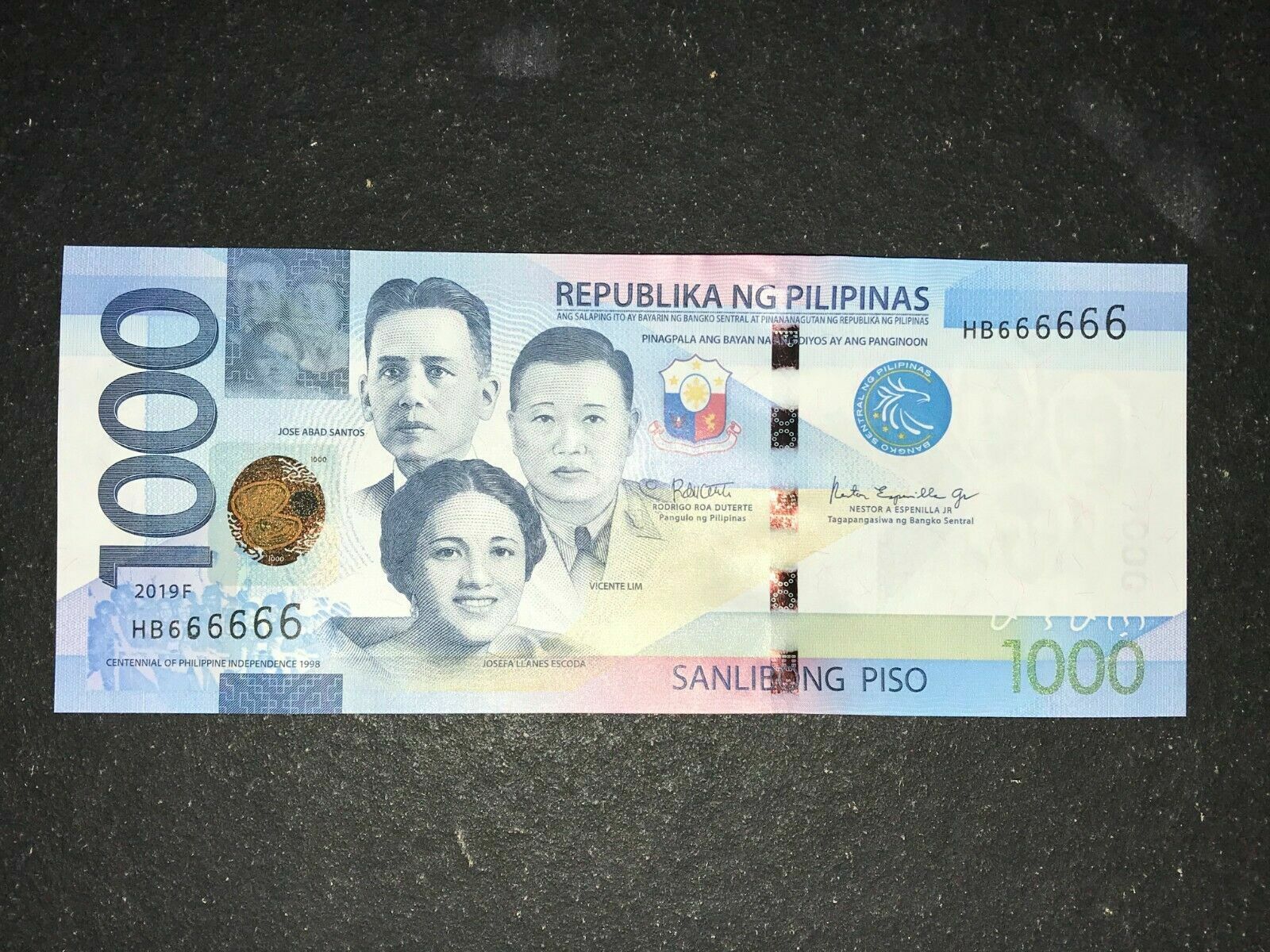 Philippines NGC Series 2019F 1000 Pesos Solid 6 Banknote (HB666666) - worldbanknote