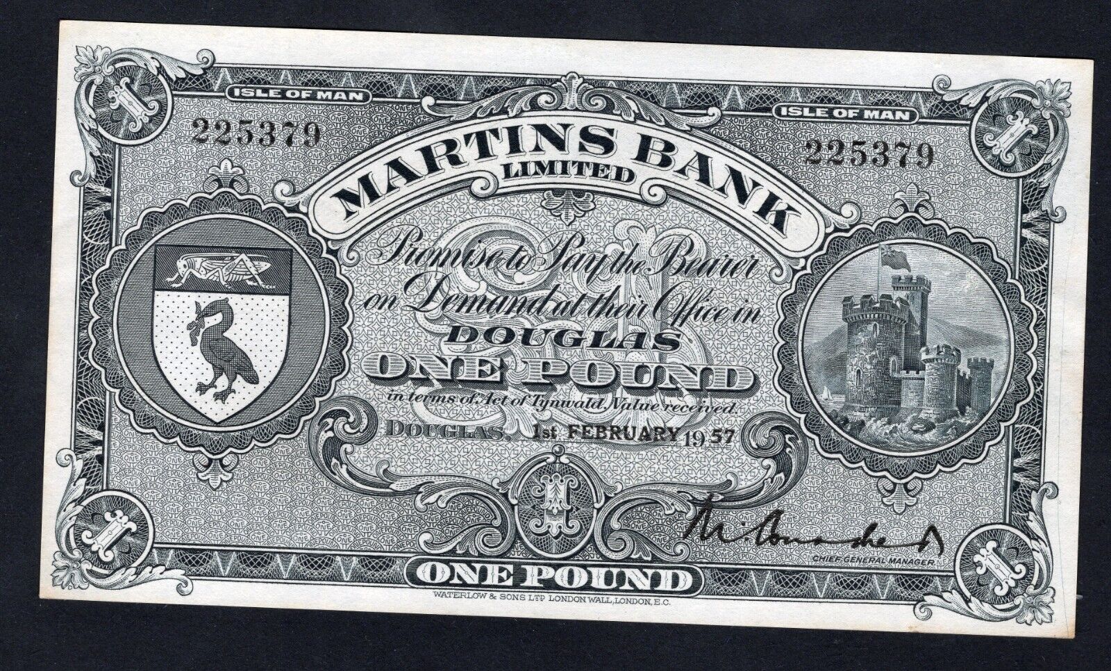 ISLE OF MAN Martins Bank 1957 £1 AUNC/REF D5 - worldbanknote