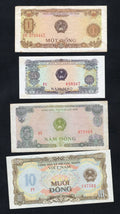 set of 4 notes:South Vietnam 1,5,5,and 10 Dong 1976/1980 Fine/ref d5