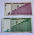 Zimbabwe 5 , 25 , 50 , 100 Billion Dollars Special Agro-Cheque 2008 Used 4 PCS - worldbanknote
