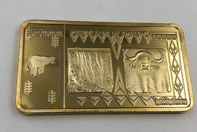 One Hundred Trillion Zimbabwe Gold Plated Bar Bullion Bar Ingot 50*28*3 mm - worldbanknote