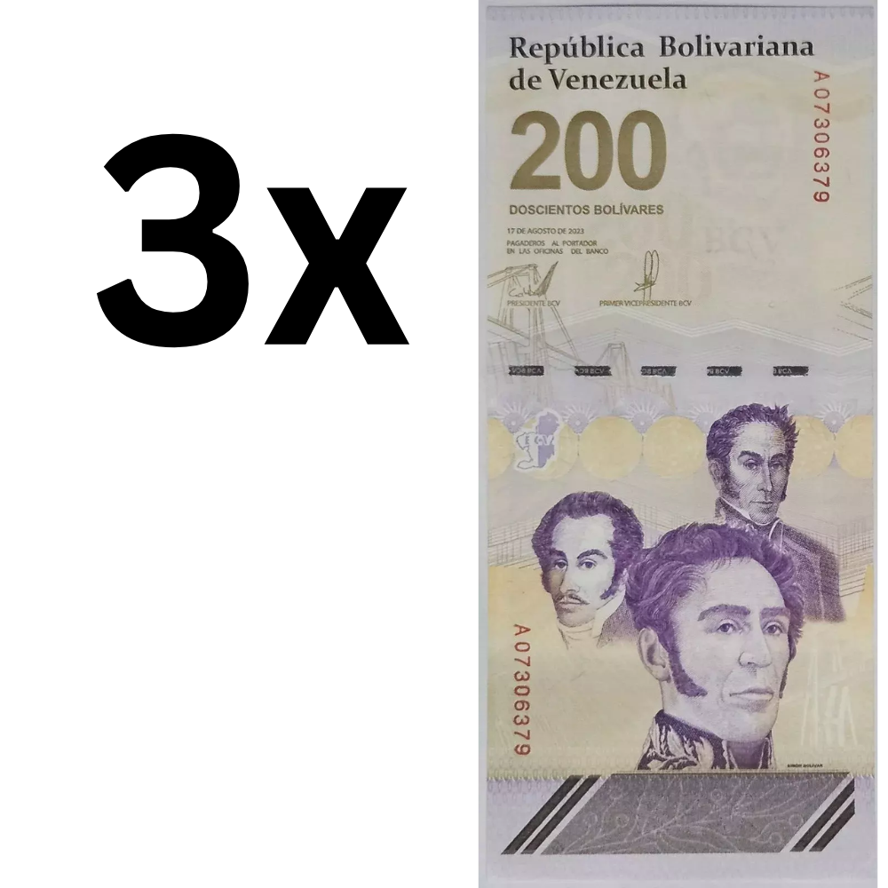 3xNEW BANKNOTE 200 BOLIVARES (200'000.000 BS) 2023 /2024 VENEZUELA UNC - worldbanknote