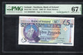 front of Northern Ireland £5 Pounds 2008 ,P-83a Very Low Serial number PMG EPQ 67