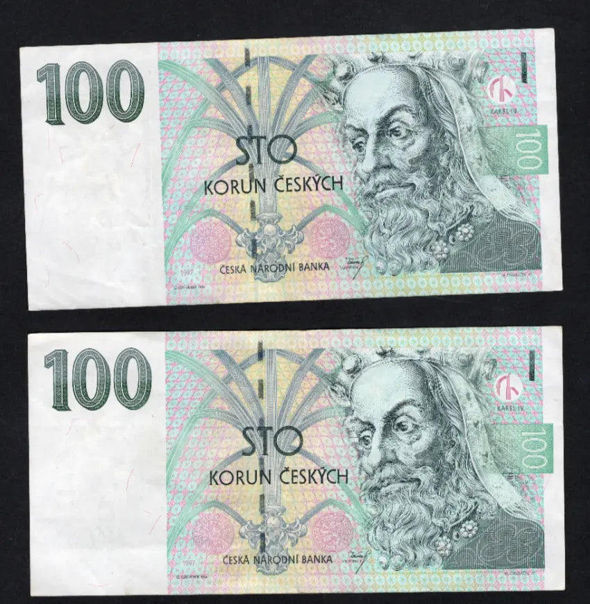 front of 2xCZECH REPUBLIC 100 KORUN  Fine/s1