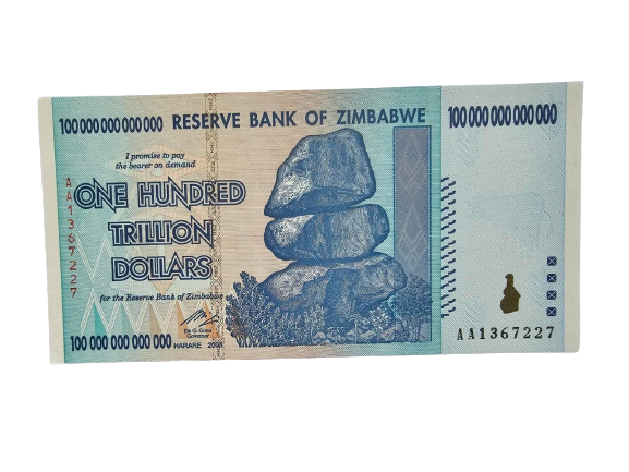 A Set Of 2 Pcs: Zimbabwe 100 Trillion And OneDollar banknotes. Genuine, UNC AA - worldbanknote