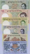 front of Bhutan 1 5 10 20 50 100 Ngultrum set BANKNOTE UNC