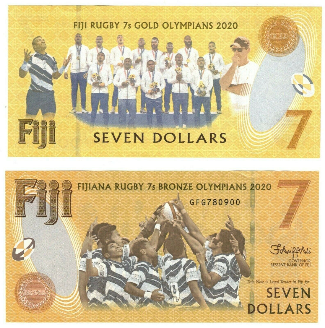 2022 RELEASE Fiji $ 7 DOLLARS TOKYO OLYMPICS GOLD COMMEM. - worldbanknote