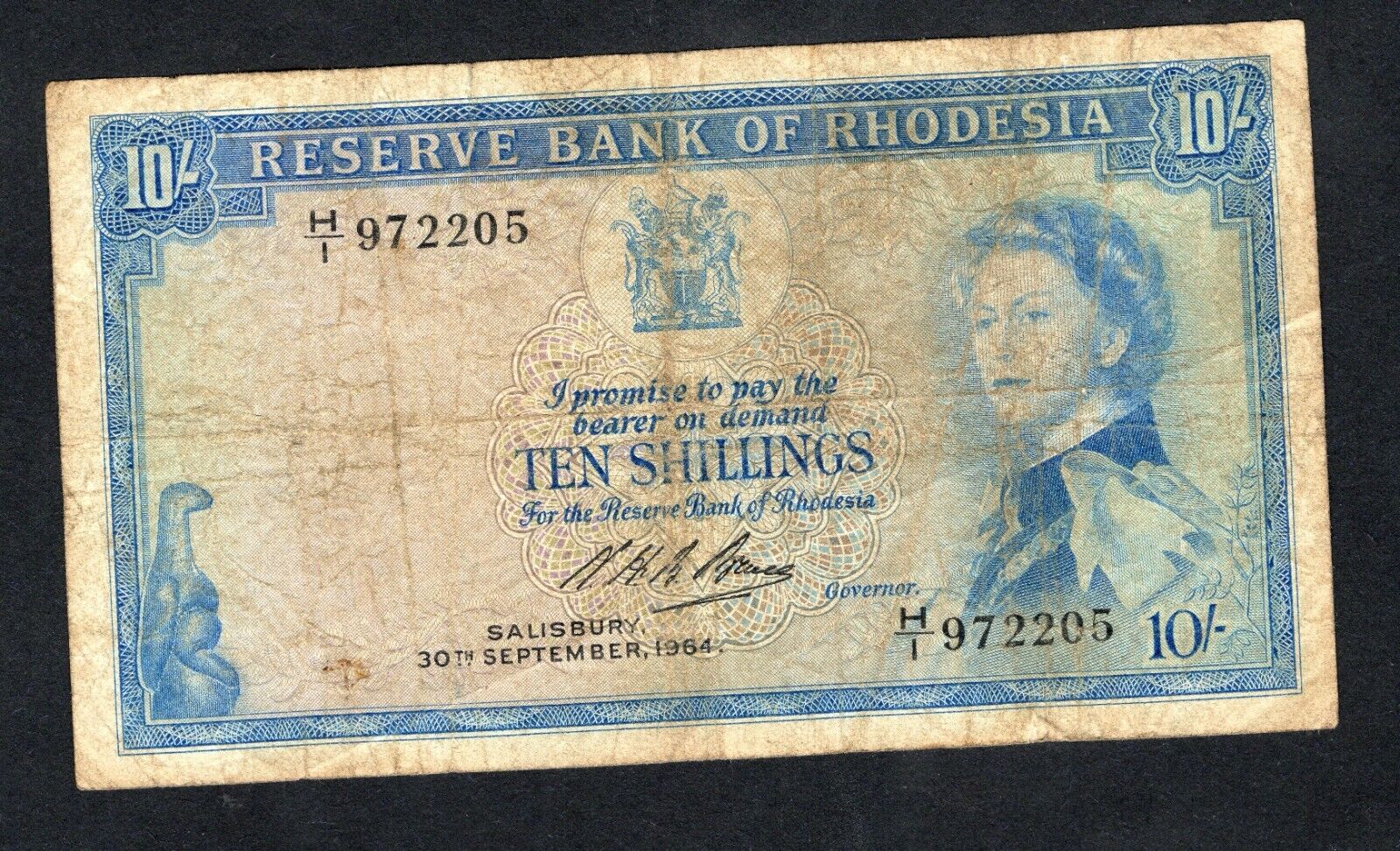 RESERVE BANK OF RHODESIA 10 SHILLING Well Used/ref d11
