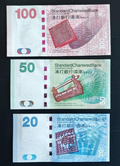 Hong Kong 20 , 50 , 100 Dollar SCB Bank notes Set Uncirculated - worldbanknote
