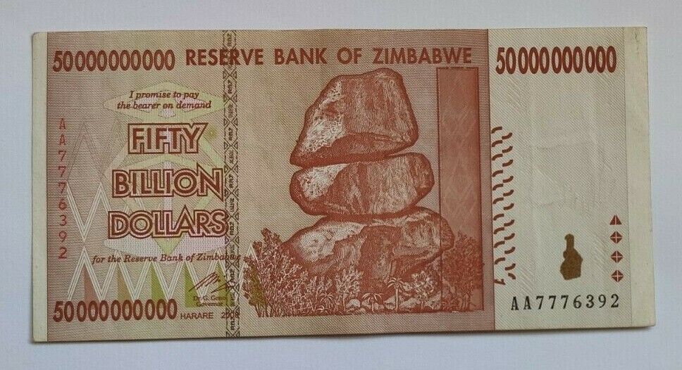 World Paper Money Zimbabwe 50 Billion Dollars Banknote used AA /AB Prefix. - worldbanknote