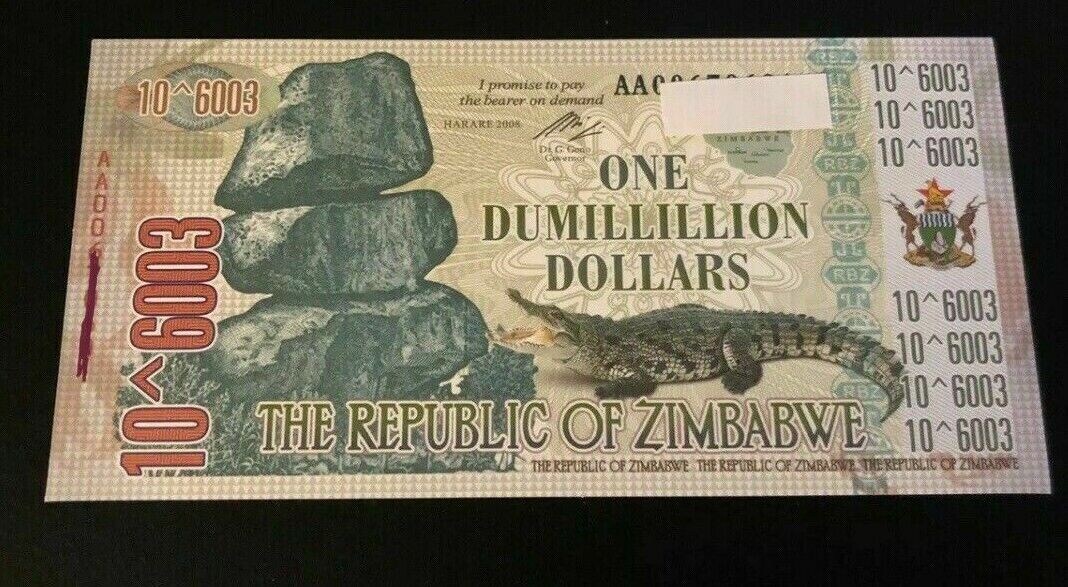Zimbabwe 1 Dumillillion Dollars Gold Foil Banknote 100 Trillion Series - worldbanknote
