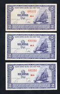 set of 3 notes:South Vietnam 2 Dong 1955 Fine/ref d5 - worldbanknote