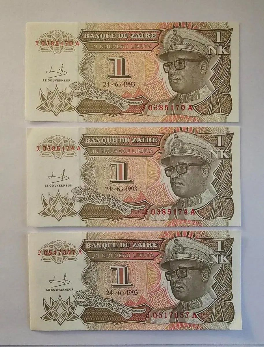 Zaire 1 Nouveau Likuta 1993 EF 3 NOTES/Ref d1
