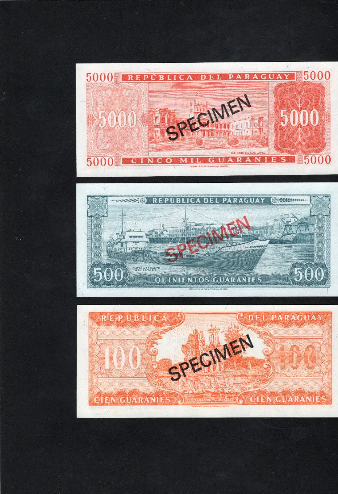 PARAGUAY 1979 SPECIMEN SET of 5 BANKNOTES /d10