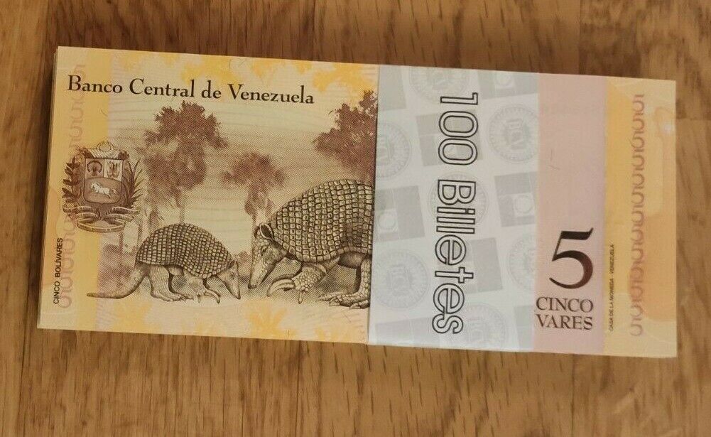 Venezuela 5 Bolivares x 100 Pcs Bundle, 2007-2016 P-89 Armadillo Unc - worldbanknote