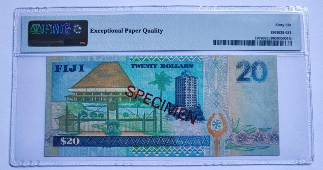 Fiji, 20 Dollars, 2002, UNC, p107s, SPECIMEN PMG 66 - worldbanknote