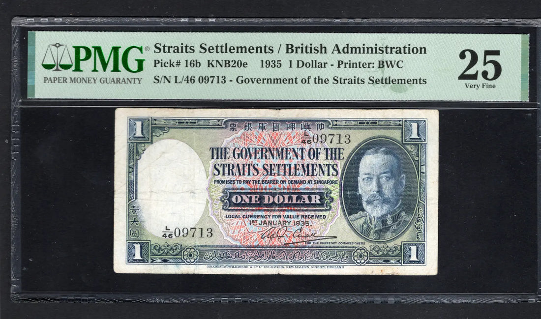 FRONT OF Malaya Straits Settlements 1935 One Dollar PMG 25 Very Fine