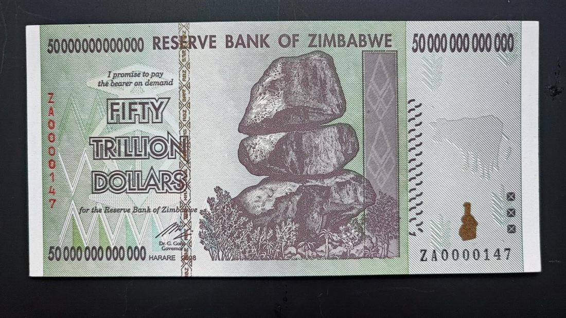 Zimbabwe 50 Trillion Dollars Replacement With 3 Digit Serial Number Rare! - worldbanknote