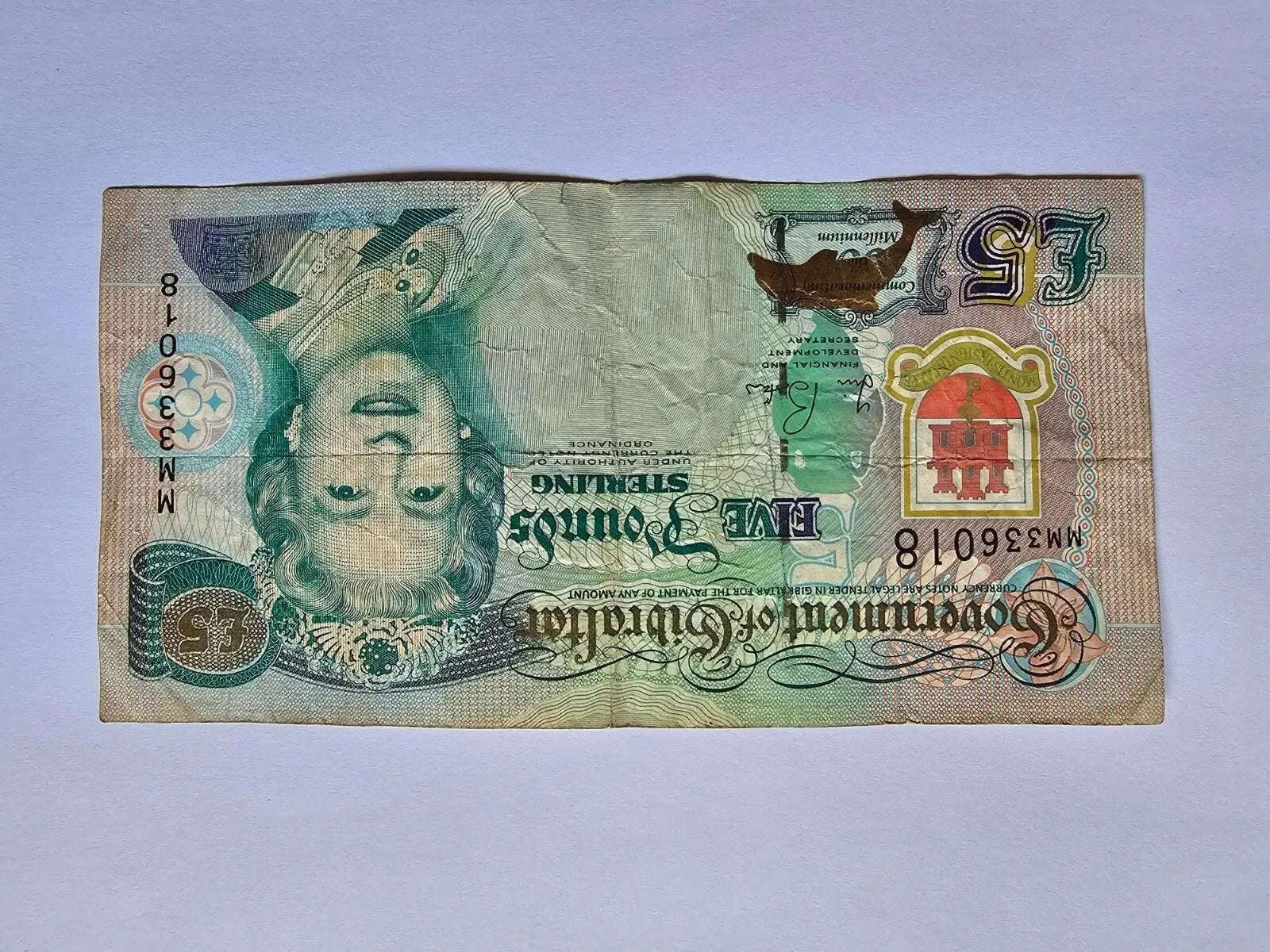 GIBRALTAR, 5 pounds, 2000, QEII, P-29 Millennium Commemorative Used