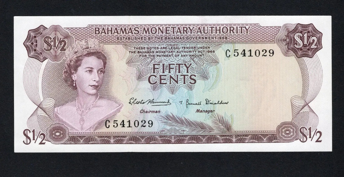 FRONT OF Bahamas, 1/2 dollar (50 cents), 1968, P-26 UNC/D11