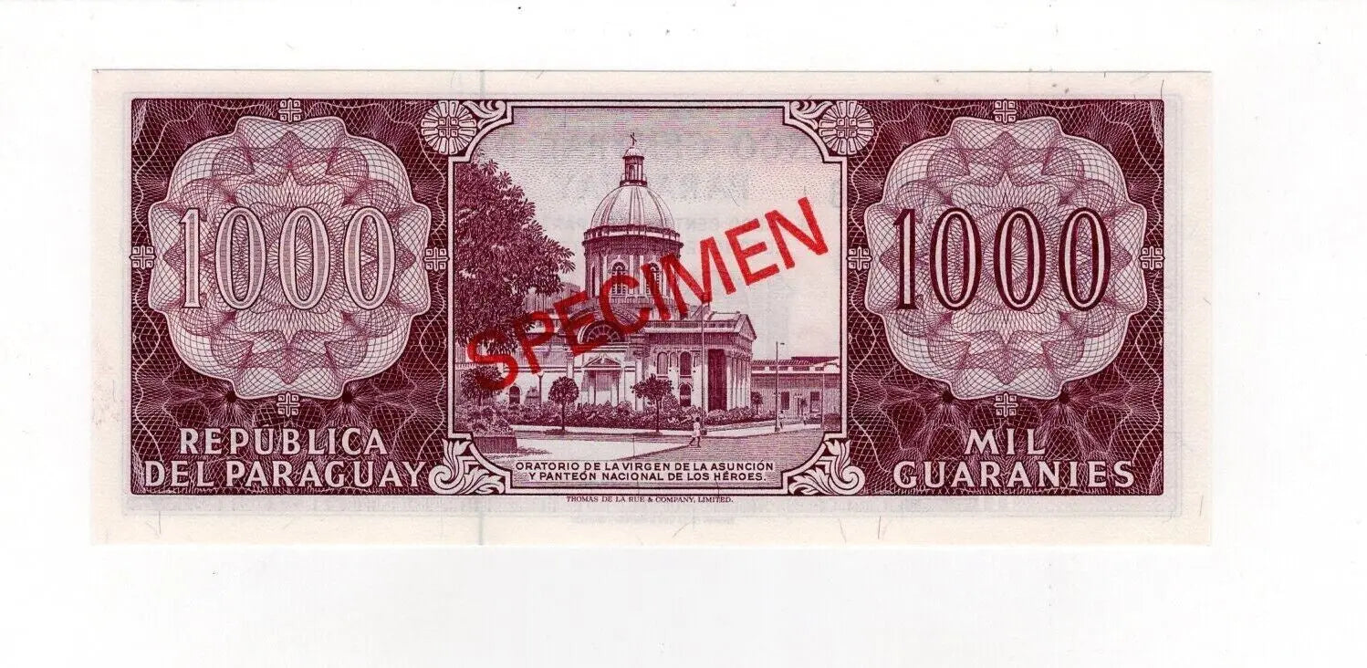 Collection of 5x Paraguay Specimen Banknotes UNC