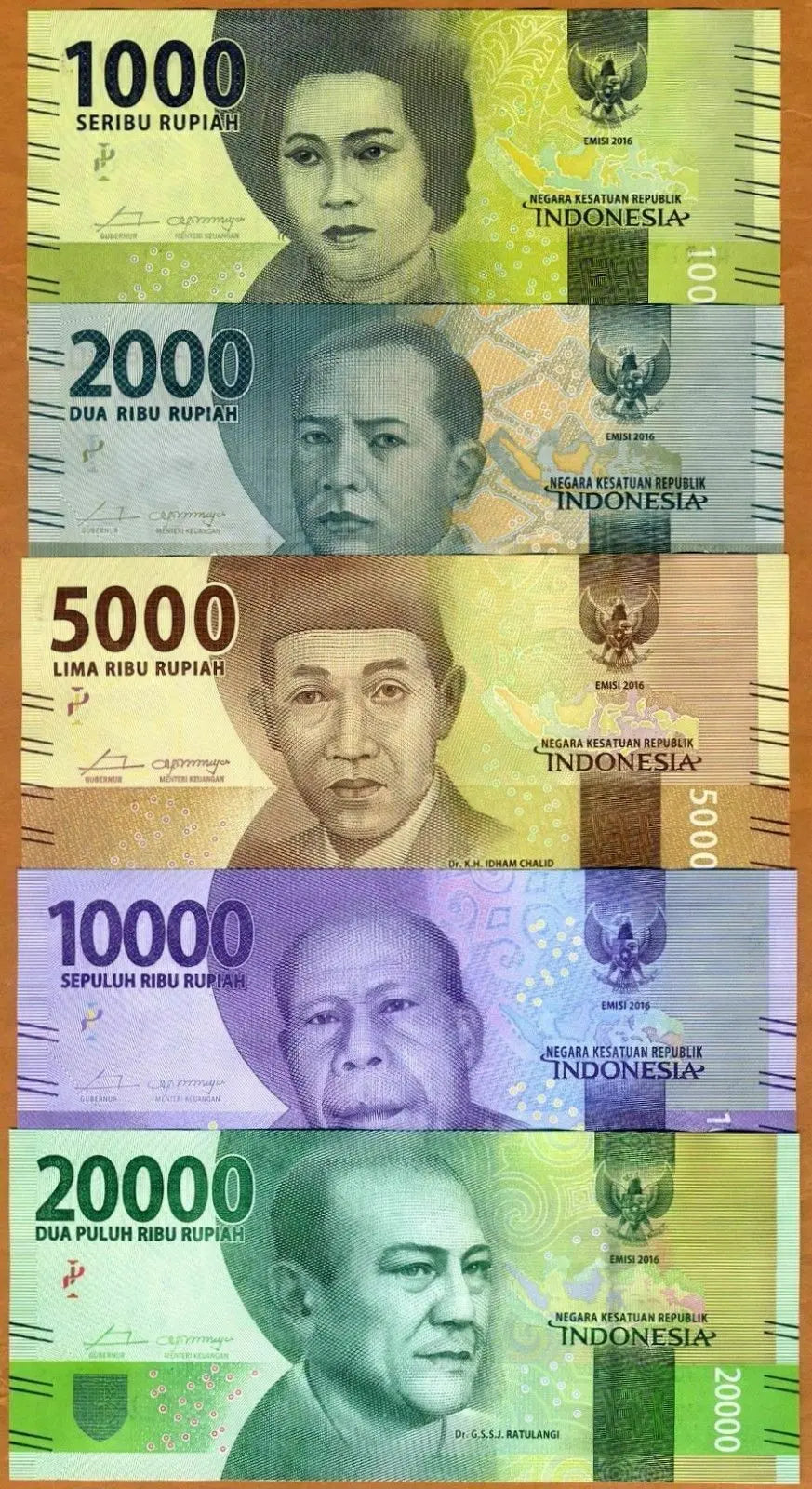 Indonesia 5 Note Set: 1000 to 20000 Rupiah 