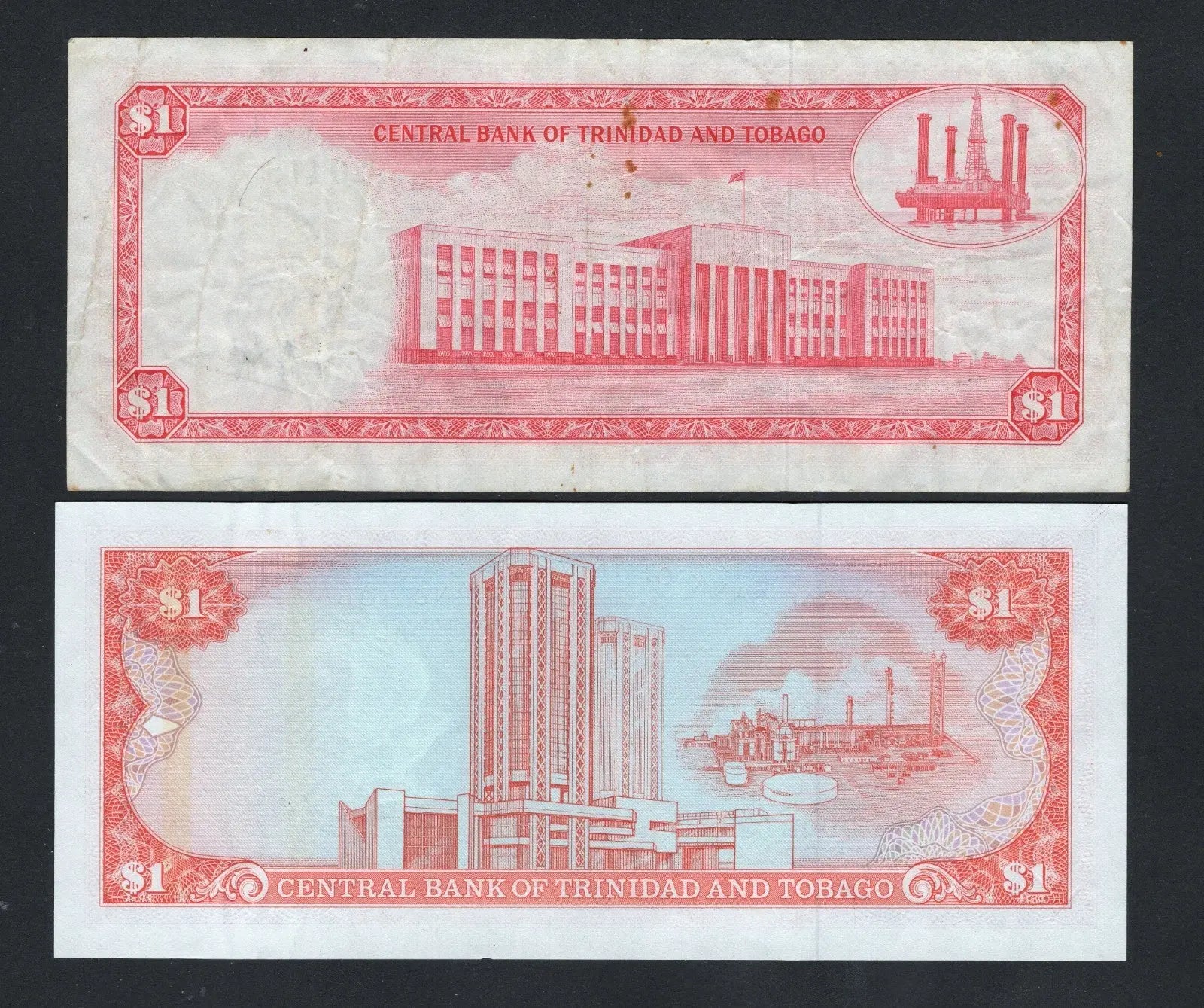 2 Trinidad and Tobago banknotes one dollar note( 1964, 1979) VF/F10