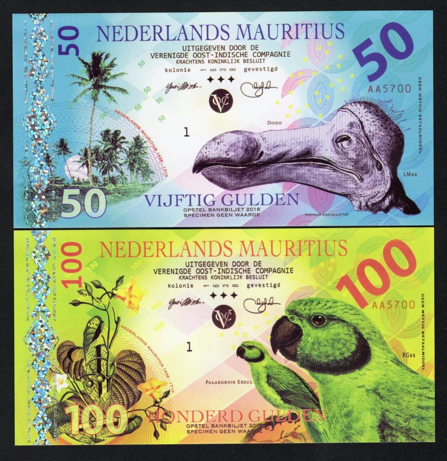 Netherlands Mauritius 50,100,500,1000 Gulden POLYMER Fantasy Banknotes  /w2