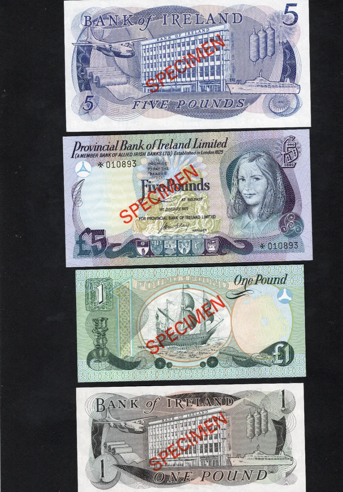 NORTHERN IRELAND 1 5 10 100 POUND 7 SPECIMEN NOTES UNC/d10